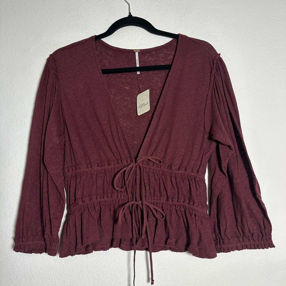 Free People Let’s Go Blouse in Red Bark size Medium NWT - Picture 9 of 11